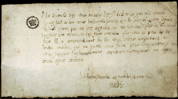 Image of letter from Mary to her mother in Scotland, c.1550. National Records of Scotland reference: SP13/71